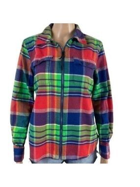 Chaps Denim Full Zip colorful Plaid Flannel Long Sleeve Shirt size medium